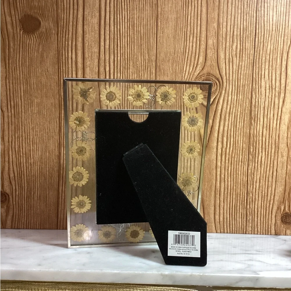 Pressed Sunflower in Glass Photo Frame with Silver Accents of Butterflies